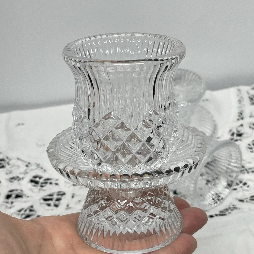 Vintage 90s PartyLite Williamsburg P7654 Votive Candle Holder Pair Lead Crystal - Picture 10 of 13